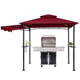 FAB BASED 5x8 Grill Gazebo, Outdoor BBQ Grill Patio Canopy with Extra Shadow & LED Lights, Barbeque Gazebo Canopy (Red) FAB BASED