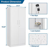PEUKC Metal Garage Storage Cabinet, 71-inch Tall Storage Cabinet with Adjustable Shelves & Locking Doors, Tool Cabinets for Garage,Office,Home,School,Gym Storage (White) PEUKC