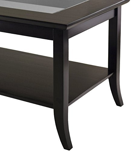 Winsome Genoa Rectangular Coffee Table with Glass Top And Shelf, Espresso - WoodArtSupply