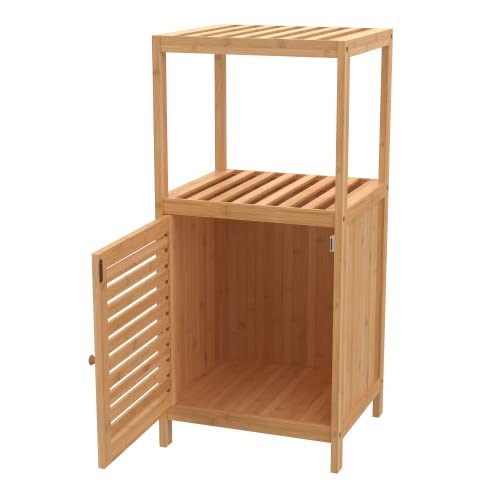 ClosetMaid Bamboo Storage, Freestanding Floor Cabinet with Single Door, 3 Shelves, for Bathroom, Living Room, Slide Table, Natural Finish ClosetMaid
