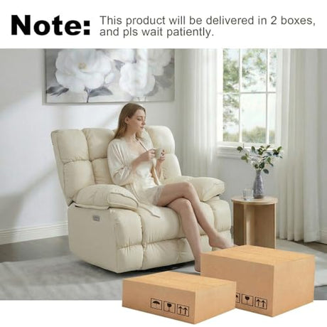 Govoya Oversized Pet-Friendly Leather Recliner Chair, Swivel Rocking Recliner Chair, Electric Adjustable Reclining, USB & Typle-C Charging Port, XXL Single Sofa for Living Room, Nursery, Cream White Govoya