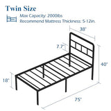 DiaOutro Twin Bed Frames with Headboard 18 Inch, Metal Platform No Box Spring Needed Heavy Duty Steel Slat Mattress Foundation/Easy Assembly/Noise Free/Black DiaOutro