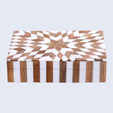 Handicrafts Home Handmade Decorative Storage Box with Lid, Wood & Resin Inlay Geometric Star Design, Coffee Table Storage Box, Remote Control Holder, Keepsake, Wooden Organizer for Home Decor- 8x5x2 Handicrafts Home