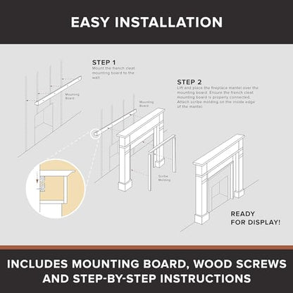 Modern Ember Sabine Wood Fireplace Mantel Surround Kit, White 48" x 42" Opening | 72" x 54" Overall | Minimal Modern Aesthetic; Includes Wooden Mantel Surround & Shelf