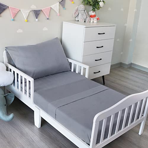 Biloban 3-Piece Toddler Sheet Set Microfiber, Toddler Bedding Set Includes Crib Mattress Sheet, Flat Sheet and Envelope Pillowcase, Silky Soft, Breathable and Lightweight, Grey Biloban