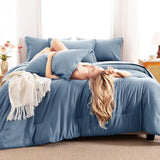 CozyLux Queen Comforter Set Grayish Blue, 7 Pieces Bed in a Bag Queen Comforter Set with Sheets, Bedding Sets with Down Alternative Comforter, Fitted Sheets, Flat Sheets, Pillow Shams and Pillowcases CozyLux