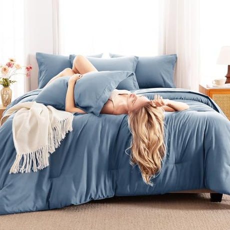 CozyLux Queen Comforter Set Grayish Blue, 7 Pieces Bed in a Bag Queen Comforter Set with Sheets, Bedding Sets with Down Alternative Comforter, Fitted Sheets, Flat Sheets, Pillow Shams and Pillowcases CozyLux