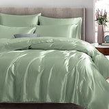 TREELY 6 Piece Queen Size Satin Sheets Set - Silky Smooth Sage Green With Deep Pocket, Fitted Sheet, Flat Sheet, 4 Pillowcases TREELY