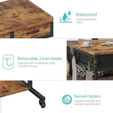 Small Portable Standing Rolling Desk - 32 Inch Adjustable Mobile Stand Up Teacher Desks with 2 Fabric Drawers on Wheels, Couch Sofa Side Laptop Table with Storage for Bedroom Home Office, Rustic Brown WINAZ