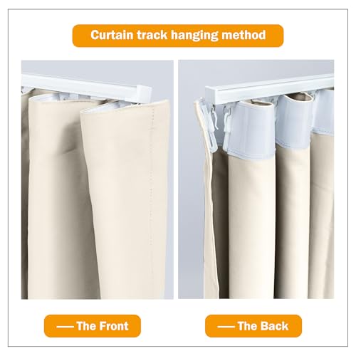 Hoeflife Room Divider Curtains Blackout Floor to Ceiling Curtain with Hook Wall Mount Sliding Door Curtains Ceiling Mount Extra Wide Curtain Wall Divider for Room Separation (Beige, W100 x H84 Inch) hoeflife
