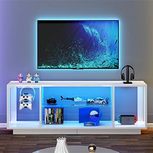 DlandHome LED TV Stand for TVs up to 60inch, Entertainment Center with Open Storage Shelves, TV Media Console Table for Bedroom, Living Room, White DlandHome