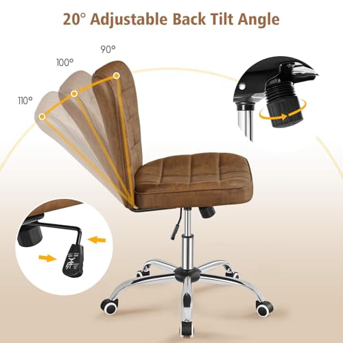 Yaheetech Armless Desk Chair Modern Tufted Office Chair Faux Leather Upholstered Computer Chair with Adjustable Seat Height and Rolling Wheels for Home/Office, Retro Brown Yaheetech