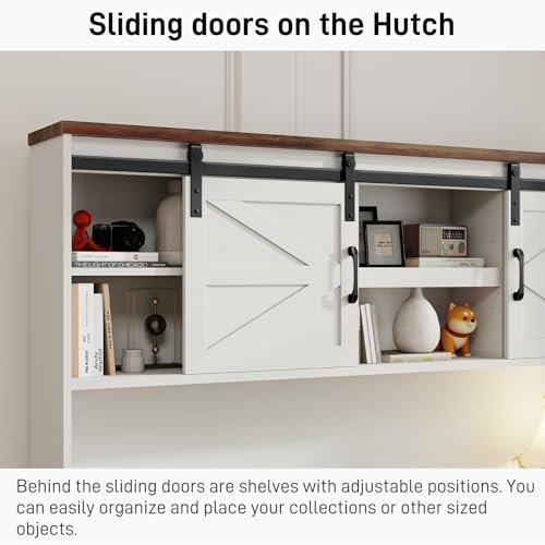 Farmhouse 67" H Executive Desk with Hutch,Office Desk with 5 Drawers, Computer Desks with Storage Cabinet & File Drawers and Charging Station, Workstation for Home Office and Study.(Unique White). Vabches