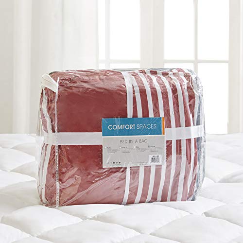 Comfort Spaces Twin XL Comforter Sets with Sheets - Bed in a Bag 6 Pieces Teen Bedding Sets, Red and Grey Stripes Bedding Twin XL, College Twin XL Bed Set with 2 Side Pockets Bedroom Organizer Comfort Spaces