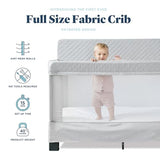 Baby Delight Horizon Full Size Crib, Breathable Mesh Walls, Tool-Free Assembly Baby Bed, Luxe Quilted Easy to Clean Fabric, Grey