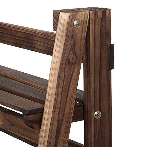 Yaheetech Wooden Foldable Ladder Shelf 4-Tier Magazine Holder Book Rack Plant Stand Folding Flower Display Pot Decorative Storage Free Standing Indoors/Outdoors Rustic No Assembly Required Brown Yaheetech