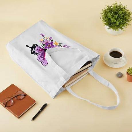 ERKOON Embroidery Canvas Tote Bag for Beginners, Needlepoint Arts Crafts Cross Stitch Kits for Adults Including Stamped Embroidery Bag with Hoops, Needle, Instruction and Color Threads (Butterfly) ERKOON