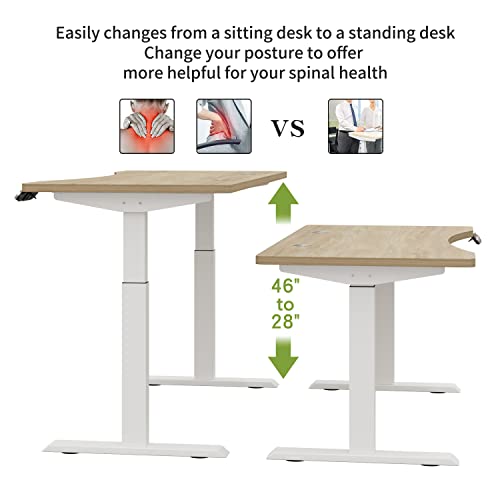 Radlove Electric Standing Desk, 55 x 30 Height Adjustable Computer Desk Sit Stand Desk Home Office Desks with Splice Board and A Under Desk Cable Management Tray (White Frame + Oak Top) - WoodArtSupply