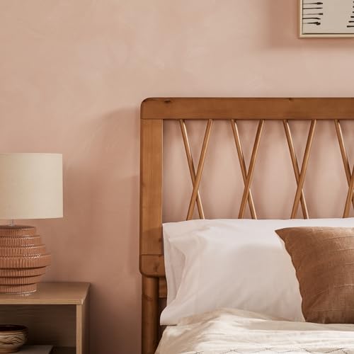 Walker Edison Full Transitional Geometric X Pattern Headboard Solid Wood Bed, Full Size, Caramel Walker Edison