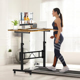 Klvied Small Standing Desk Adjustable Height, Mobile Table with Wheels, Portable Laptop Table, Standing Computer Desk for Walking Pad (Brown) Klvied