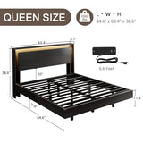 Einhomn Bed Frame Queen Size with LED Lights & Charging Station – Kids Wood Floating Queen Bed Frame with Storage Headboard, Adhesive Slats, Kick-Free & Noise-Free Design, Easy Assembly, Black Einhomn