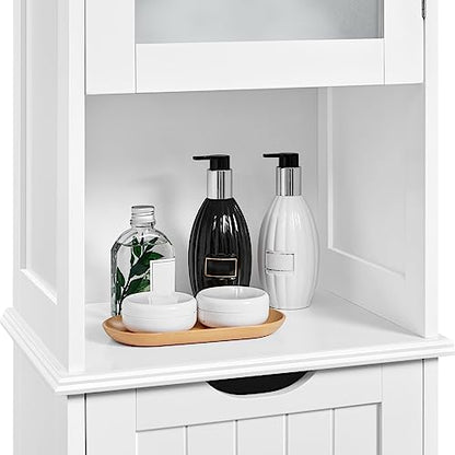 Yaheetech 67" Tall White Bathroom Storage Cabinet with Glass Door and Adjustable Shelves - WoodArtSupply