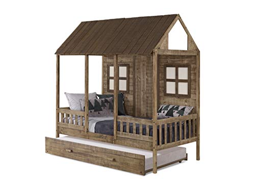 Donco Kids Twin Front Porch Low Loft w/Twin Trundle Bed, Rustic Driftwood Donco Kids