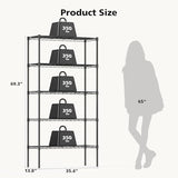 DUMOS 5 Tier Metal Wire Rack Shelf Heavy Duty Standing Shelves Adjustable Steel Closet Shelving Unit Organizers and Storage for Kitchen Bathroom Pantry Office, 13.78" D x 35.43" W x 69.29" H DUMOS