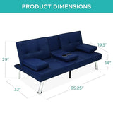 Best Choice Products Linen Modern Folding Futon, Reclining Sofa Bed for Apartment, Dorm w/Removable Armrests, 2 Cupholders - Dark Blue Best Choice Products