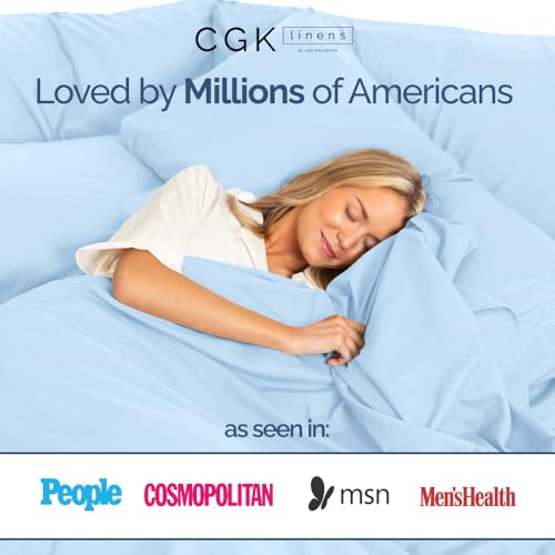 Twin XL Sheet Set - 100% Cotton Sheets - 3 Piece Twin XL Size Cotton Bed Set with Deep Pockets up to 16 Inches - Soft, Breathable & Cooling - Fade and Stain Resistant - Machine Washable - Light Blue CGK Unlimited