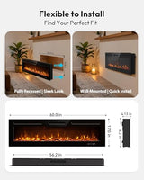 EUHOMY 60 Inch Electric Fireplace Recessed Wall Mounted with Remote Control, Fireplace Heater with Adjustable Flame Color, Linear Fireplace with Timer, Log & Crystal, 750/1500W (2026 Upgrade) E EUHOMY