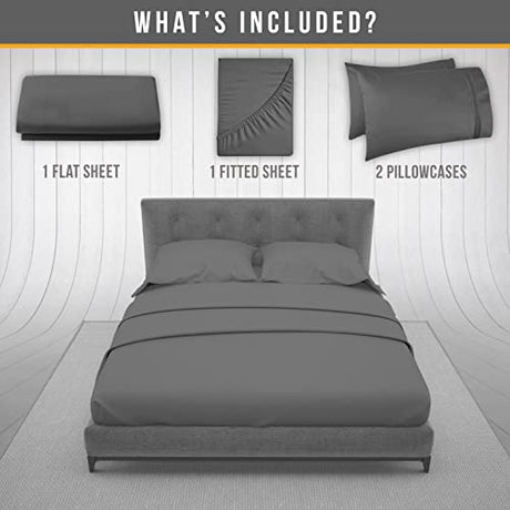 Abeero Home King Size Sheets Set Cooling - Luxury Hotel Sheet - Soft Bed Sheet with Elastic Corner Straps - Deep Pockets Microfiber Bedsheet - Bedding Sheets & Pillowcases - 4 Piece (King, Gray) Abeero Home
