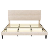 GRUSIGN King Size Platform Bed Frame with Velvet Headboard, Adjustable Height Wooden Slats Support, Upholstered Mattress Foundation, Fits Mattress or Mattress with Box Spring, Easy Assembly, Beige GRUSIGN