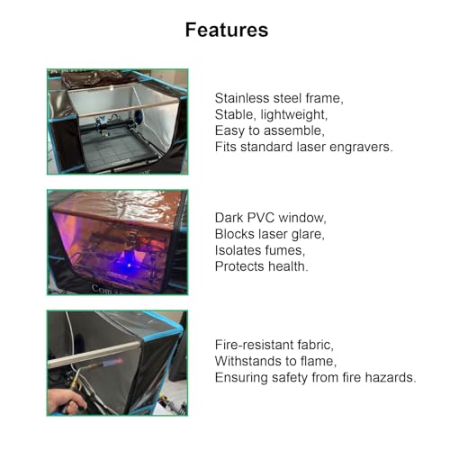 Laser Engraver Enclosure Cover with 4” Vent – 27"x27"x19" Fire-Resistant Silicone Fabric, Brown Laser-Blocking Window, Smoke Exhaust, Steel Frame – Fits Most Desktop Engravers PrintSure