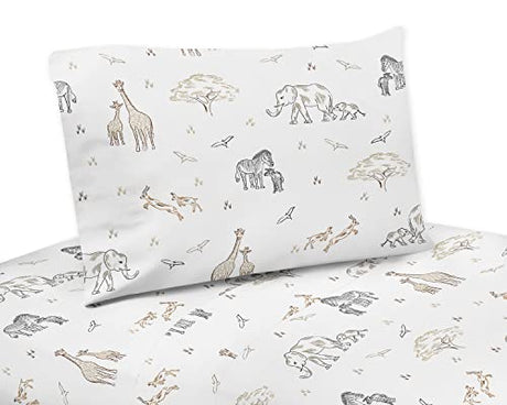 Sweet Jojo Designs 3-Piece Twin Sheet Set (Jungle Safari Animals) for Girls and Boys, Kid/Children, Teenager Bedding incl. Single Size Bed Flat Fitted Bed Sheets & Pillow Covers (Wildlife, Serengeti) Sweet Jojo Designs