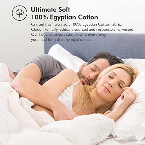 Luxurious White Solid Medium Weight, Twin Size Goose Feathers Down Comforter for All-Season Weather Duvet Insert, Premium Baffle Box, 100% Egyptian Cotton Cover, 55 oz. Fill Weight EGYPTIAN BEDDING
