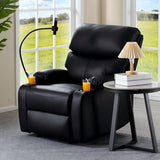Manual Recliner Chair,PU Leather Reclining Chairs with Phone Stand & Cup Holders,Overstuffed Single Sofa Recliner for Adults,Living Room Bedroom Home Theater (Black)