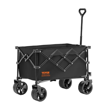 VEVOR 220L/350lbs Collapsible Folding Wagon, Heavy Duty Beach Wagon Cart Foldable with Big Wheels, Outdoor Utility Wagon All Terrain Wagon for Groceries Camping