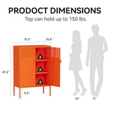 COFaR Orange Metal Storage Cabinet, 47”H Vibrant Coffee Bar & Buffet Sideboard with Adjustable Shelves, Fun Kitchen Organizer, Ventilated Steel Cabinet with Magnetic Doors for Dining Room, Office COFaR