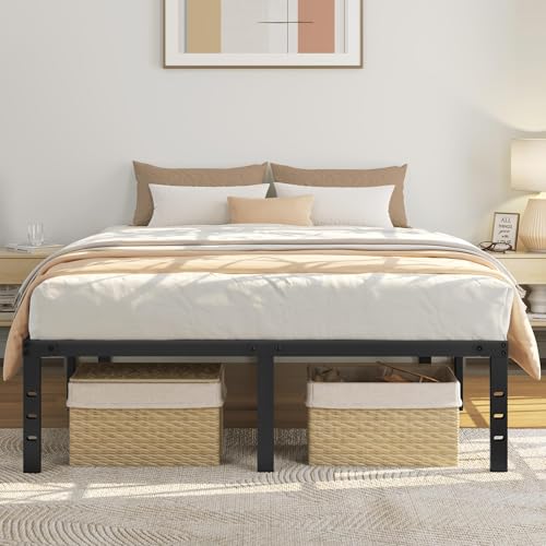 Yaheetech 14 Inch Tall Metal Bed Frame Queen Platform Bed Frame with Storage Space,Sturdy Slat Support,Easy Assembly,No Box Spring Needed,Black Yaheetech