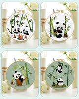 ERKOON 4 Sets Embroidery Kit for Beginners, Animal Cross Stitch Set for Adult Include Embroidery Cloth Hoops Threads for Craft Lover Hand Stitch (Panda)