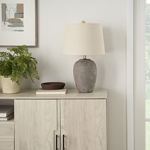 Nourison 23" Rustic Brown with Gray Undertones Ceramic Pot Table Lamp for Bedroom, Living Room, Dining Room, Office, with Beige Shade Nourison