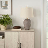 Nourison 23" Rustic Brown with Gray Undertones Ceramic Pot Table Lamp for Bedroom, Living Room, Dining Room, Office, with Beige Shade Nourison