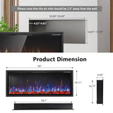 PRETZI 60" Electric Fireplace Ultra Narrow Aluminum Frame & Wide Screen, Electric Fireplace Inserts/Wall Mounted with Heater, Adjustable Flame Color and Brightness, Remote Control/Timer, 750/1500w PRETZI