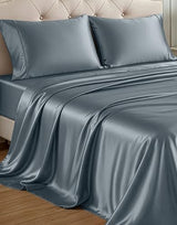 Casa Platino Satin Twin Sheets - Silky Soft Twin Sheet Set with 15 Inch Deep Pocket Fitted Sheet, Luxurious Feel, Silky Smooth,Makes for a Great Nights Sleep, Stylish Finish - Dark Gray Casa Platino