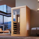 SunSwell Wood Infrared Sauna, 1 Person Traditional Red Light Sauna, Canadian Hemlock Indoor Dry Sauna Spa Room for Low EMF with Bluetooth Speakers and Control Panel, 32.67"x 27.55"x 59.44" SunSwell