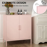 Steehoom Metal Storage Cabinet with 2 Doors, Steel Buffet Sideboard Entryway Locker Cabinet Kitchen Cupboard for Living Room, Dining Room, Kitchen, Office, Bar (Pink, 31.5" D x 15.75" W x 35.43" H) Steehoom