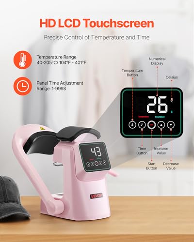VEVOR Auto Hat Heat Press Machine, with 2pcs Interchangeable Platens, Automatic Open and Release, Touchscreen for Precise Time and Temperature Control, Heat Transfer Printing for Caps, Hats, Pink VEVOR