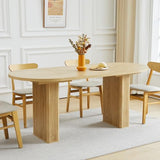 70.8 Inch Kitchen Dining Table for 4-6 People, Oval Kitchen Table with Wood Strip Base, Modern Farmhouse Large Round Dining Room Tables for Living Room (Natural) weselon