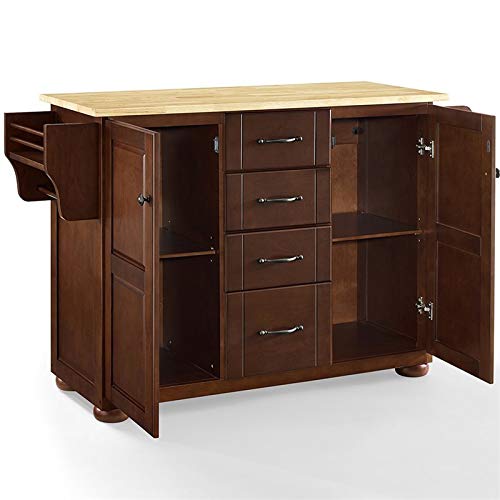 Pemberly Row Modern Natural Wood Top Kitchen Island in Mahogany - WoodArtSupply